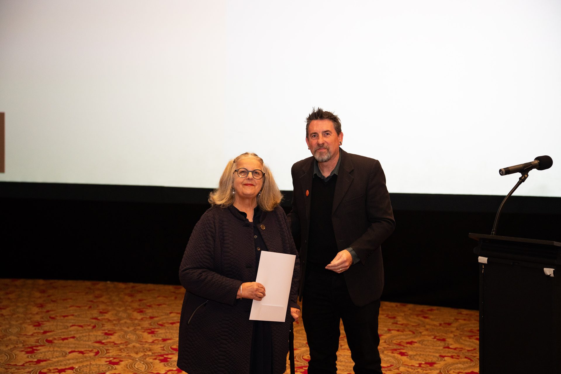 Winner of the Oral History Excellence Award for 2026, Birutė Beal, with HCSA President, Prof. Matthew Fitzpatrick.